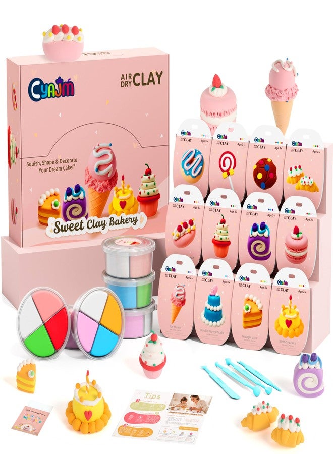 CyAJM Cake Themed Air Dry Clay Kit for Kids - 12 Boxes Ultra Light Model Magic Clay, Soft DIY Modeling Clay with Sculpting Tools & Tutorials, Arts and Crafts Gift for Girls and Boys - Image 1